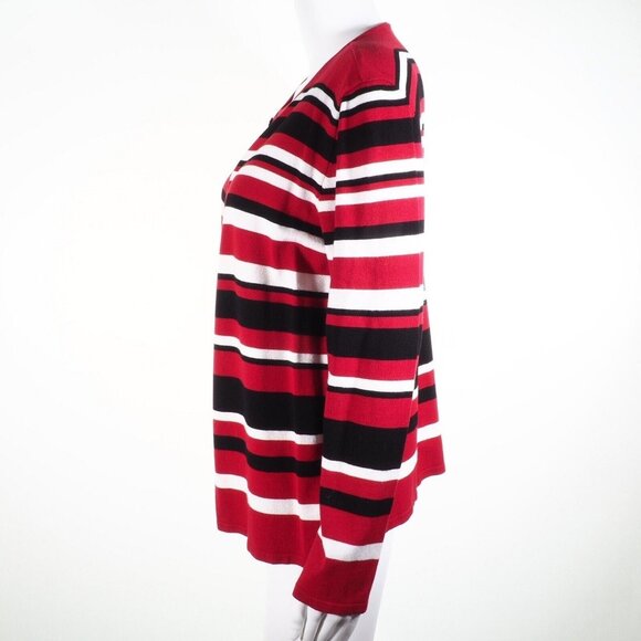 Alfred Dunner Women Size M Cardigan Set One Piece Striped Red Black White - Picture 6 of 9